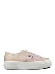Superga Natural 2740 Platform Lame Trainers - Image 1 of 2