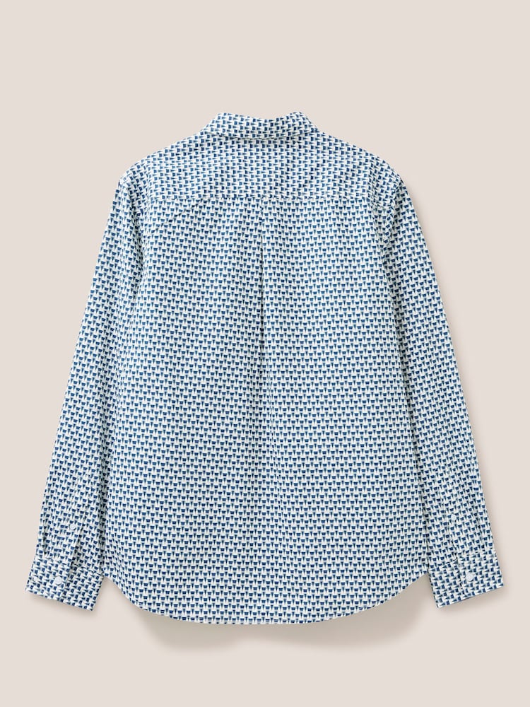 White Stuff Blue Geo Abstract Printed Shirt - Image 6 of 6