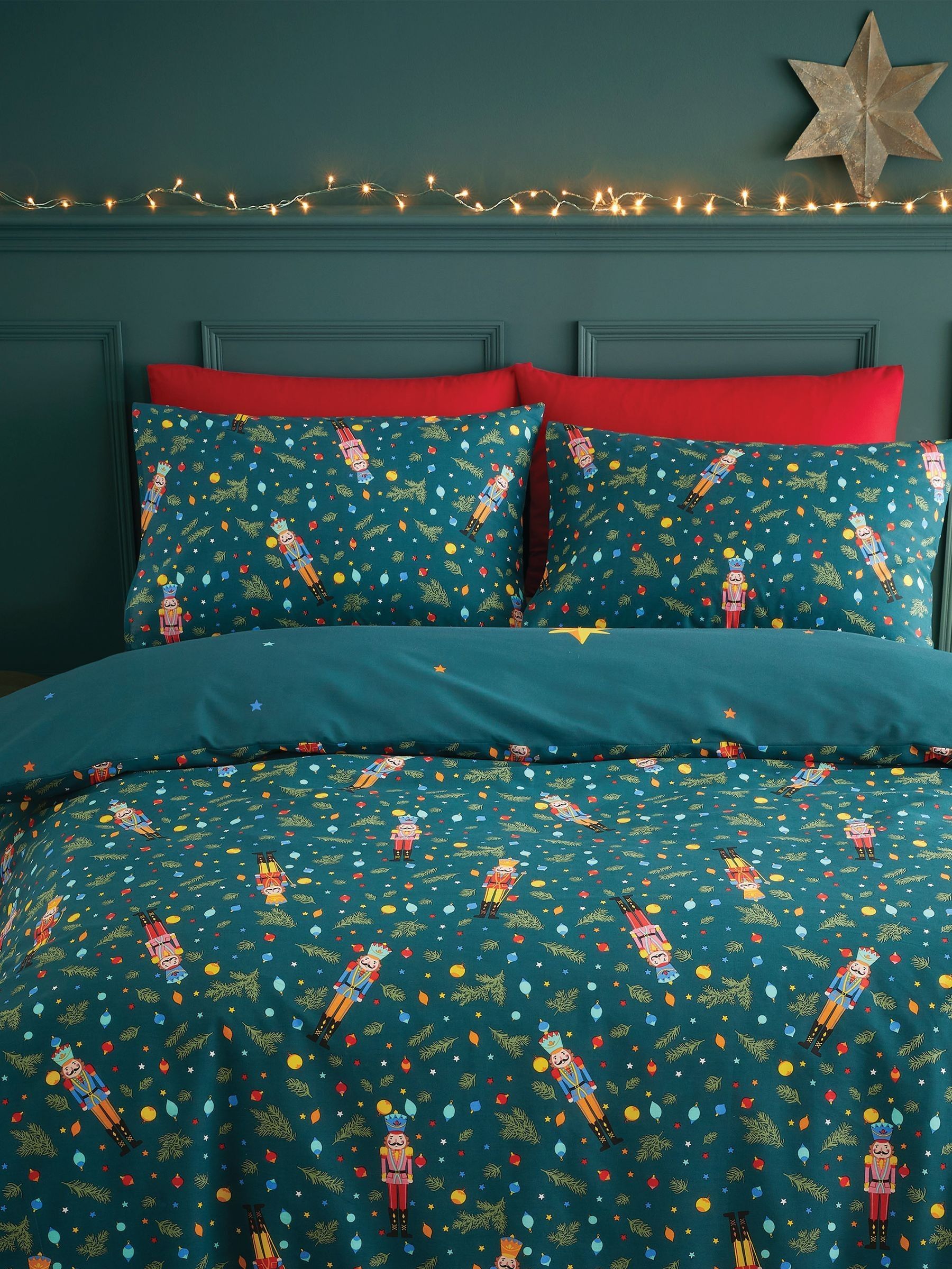 Catherine Lansfield Set Copripiumino Singolo Reversibile Babbo Natale - 135x200 Cm + Federa - Blu Navy