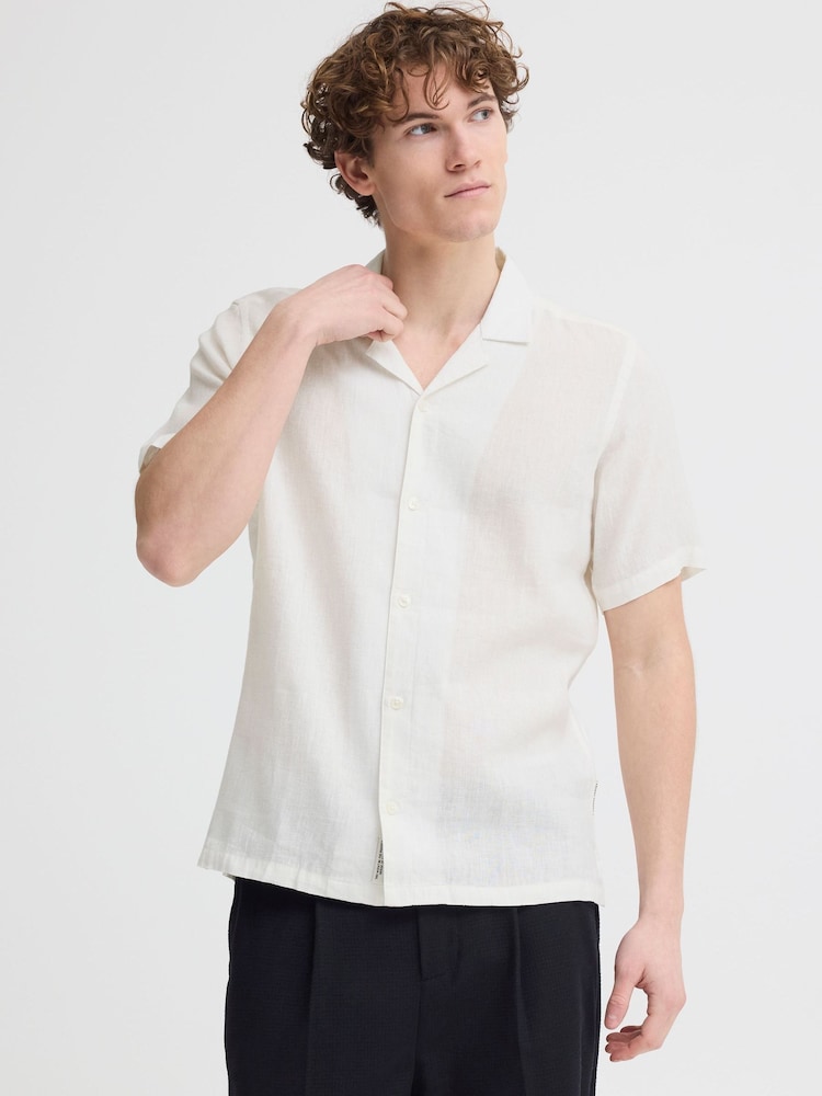 Casual Friday White Camp Collar Sauby Linen Shirt - Image 1 of 5 Casual Friday White Camp Collar Sauby Linen Shirt - Image 1 of 5