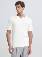 Casual Friday White Mosvik Short Sleeve V-Neck Knit Polo Shirt - Image 1 of 5