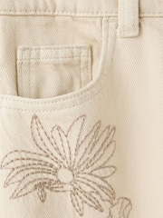 Mango Cream Floral Embellished Wide Leg Jeans - Image 3 of 3
