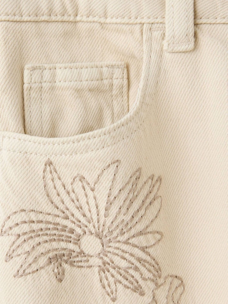 Mango Cream Floral Embellished Wide Leg Jeans - Image 3 of 3