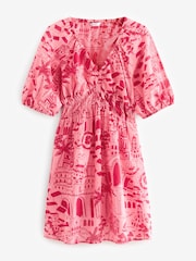 Pink Shirred Waist Mini Dress - Image 4 of 5