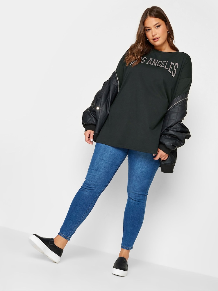 Schwarz, Weiß - Yours Curve T-Shirt mit geschlitztem Saum - Bild 2 von 4