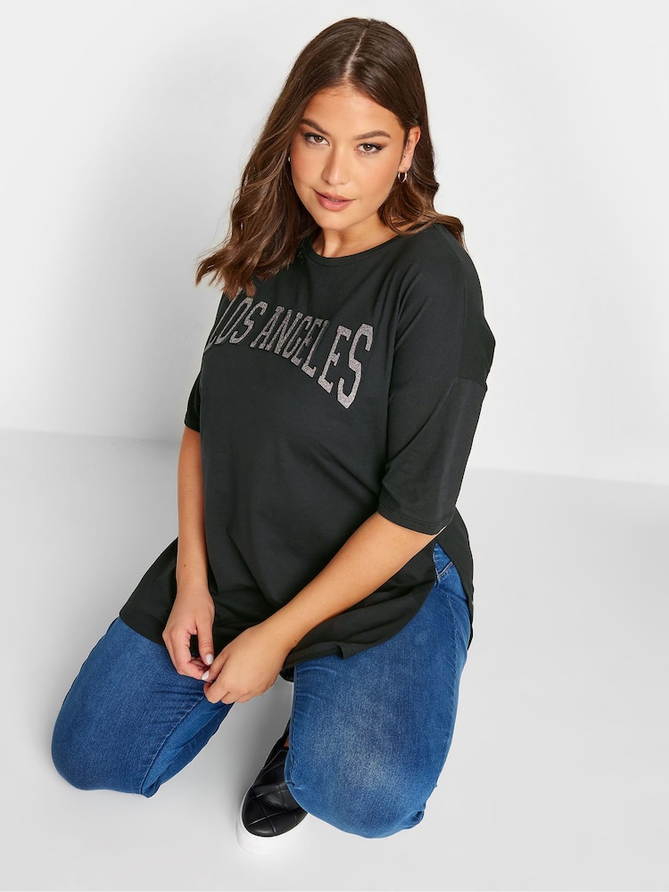 Schwarz, Weiß - Yours Curve T-Shirt mit geschlitztem Saum - Bild 4 von 4