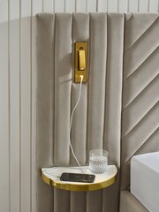 Soft Velvet Natural Pebble Valencia Upholstered Hotel Bed Frame with Ottoman Storage and Lights - Image 6 of 10