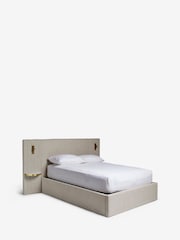 Soft Velvet Natural Pebble Valencia Upholstered Hotel Bed Frame with Ottoman Storage and Lights - Image 9 of 10