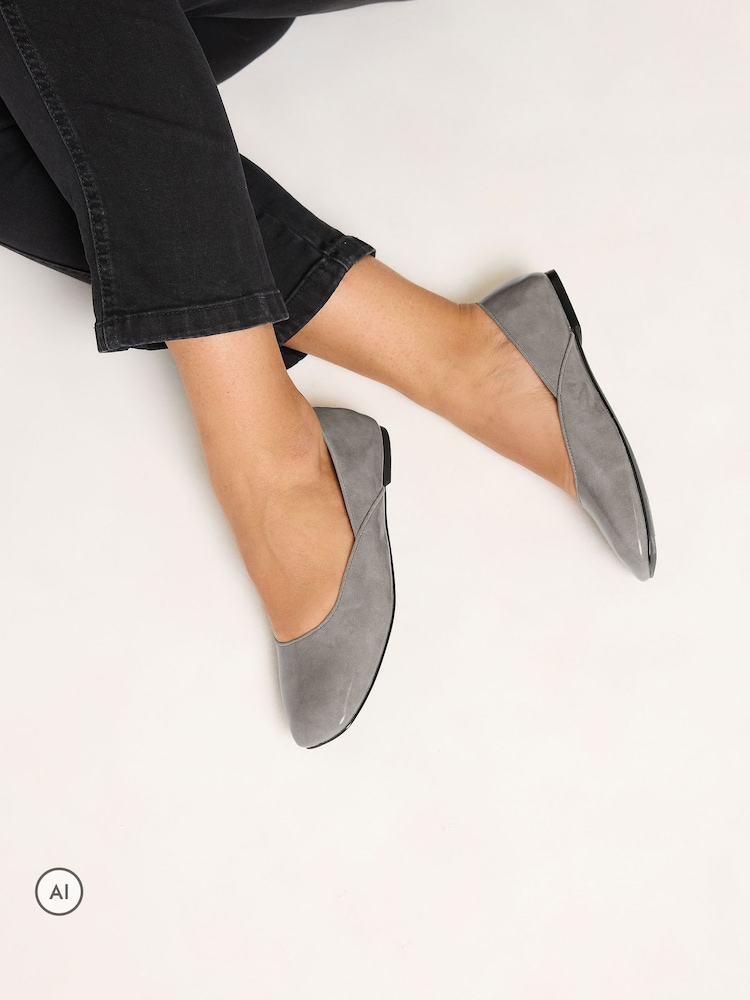 Yours Curve Grey Dipped Top Line Ballet Pumps - Image 1 of 5