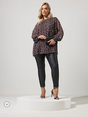 Yours Curve Brown Pleated Polka Dot Blouse - Image 2 of 6