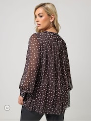 Yours Curve Brown Pleated Polka Dot Blouse - Image 3 of 6