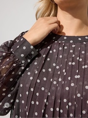 Yours Curve Brown Pleated Polka Dot Blouse - Image 4 of 6