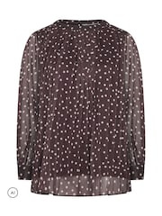 Yours Curve Brown Pleated Polka Dot Blouse - Image 5 of 6