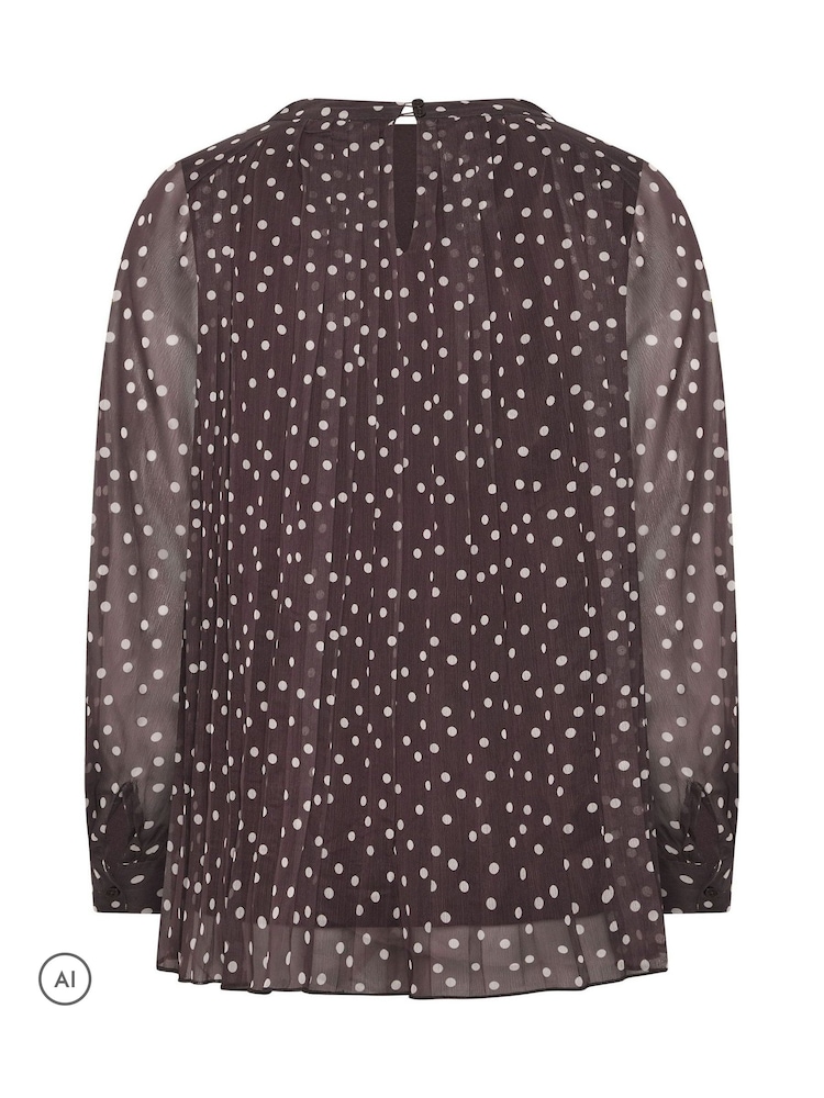 Yours Curve Brown Pleated Polka Dot Blouse - Image 6 of 6