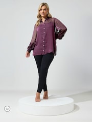 Yours Curve Black Cherry Ruffle Shirred Cuff Shirt - Image 2 of 6