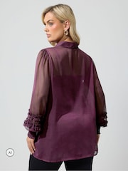 Yours Curve Black Cherry Ruffle Shirred Cuff Shirt - Image 3 of 6