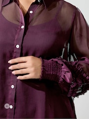 Yours Curve Black Cherry Ruffle Shirred Cuff Shirt - Image 4 of 6