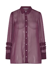 Yours Curve Black Cherry Ruffle Shirred Cuff Shirt - Image 5 of 6