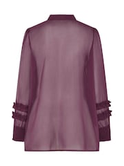 Yours Curve Black Cherry Ruffle Shirred Cuff Shirt - Image 6 of 6