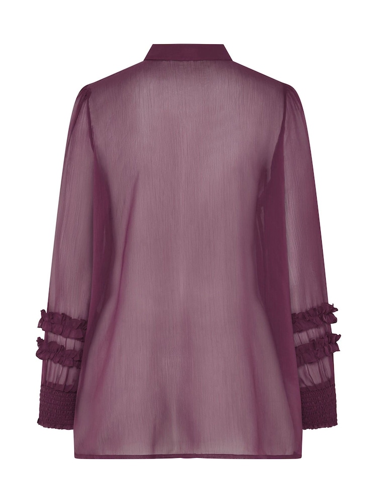 Yours Curve Black Cherry Ruffle Shirred Cuff Shirt - Image 6 of 6