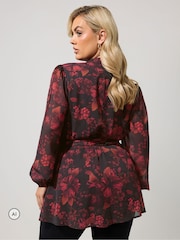 Yours Curve Black Autumn Floral Blurred Wrap Top - Image 3 of 6