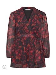 Yours Curve Black Autumn Floral Blurred Wrap Top - Image 5 of 6
