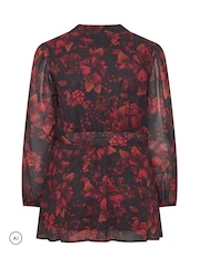 Yours Curve Black Autumn Floral Blurred Wrap Top - Image 6 of 6