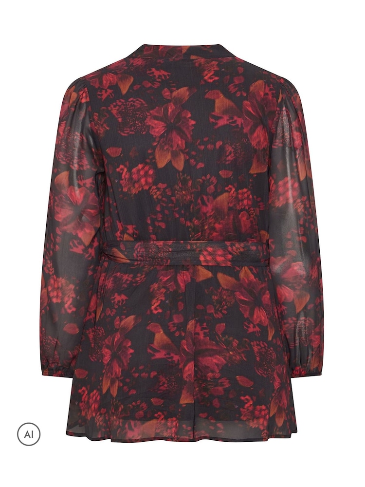 Yours Curve Black Autumn Floral Blurred Wrap Top - Image 6 of 6 Yours Curve Black Autumn Floral Blurred Wrap Top - Image 6 of 6