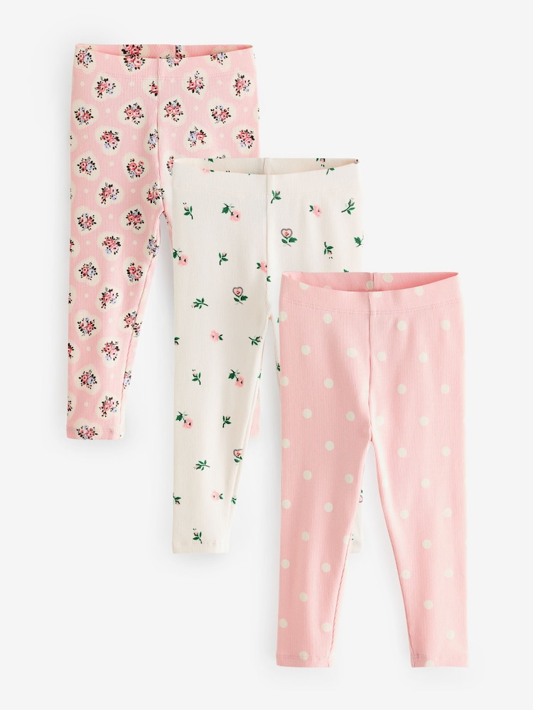 Pink geblümt - Cath Kidston – gerippte Leggings im 3er-Pack (3M.–7J.) - Image 1 of 8