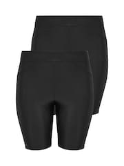 Yours Curve Black High Waist Swim Shorts 2 Pack - Image 1 of 5