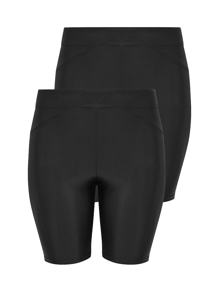 Yours Curve Black High Waist Swim Shorts 2 Pack - Image 1 of 5 Yours Curve Black High Waist Swim Shorts 2 Pack - Image 1 of 5