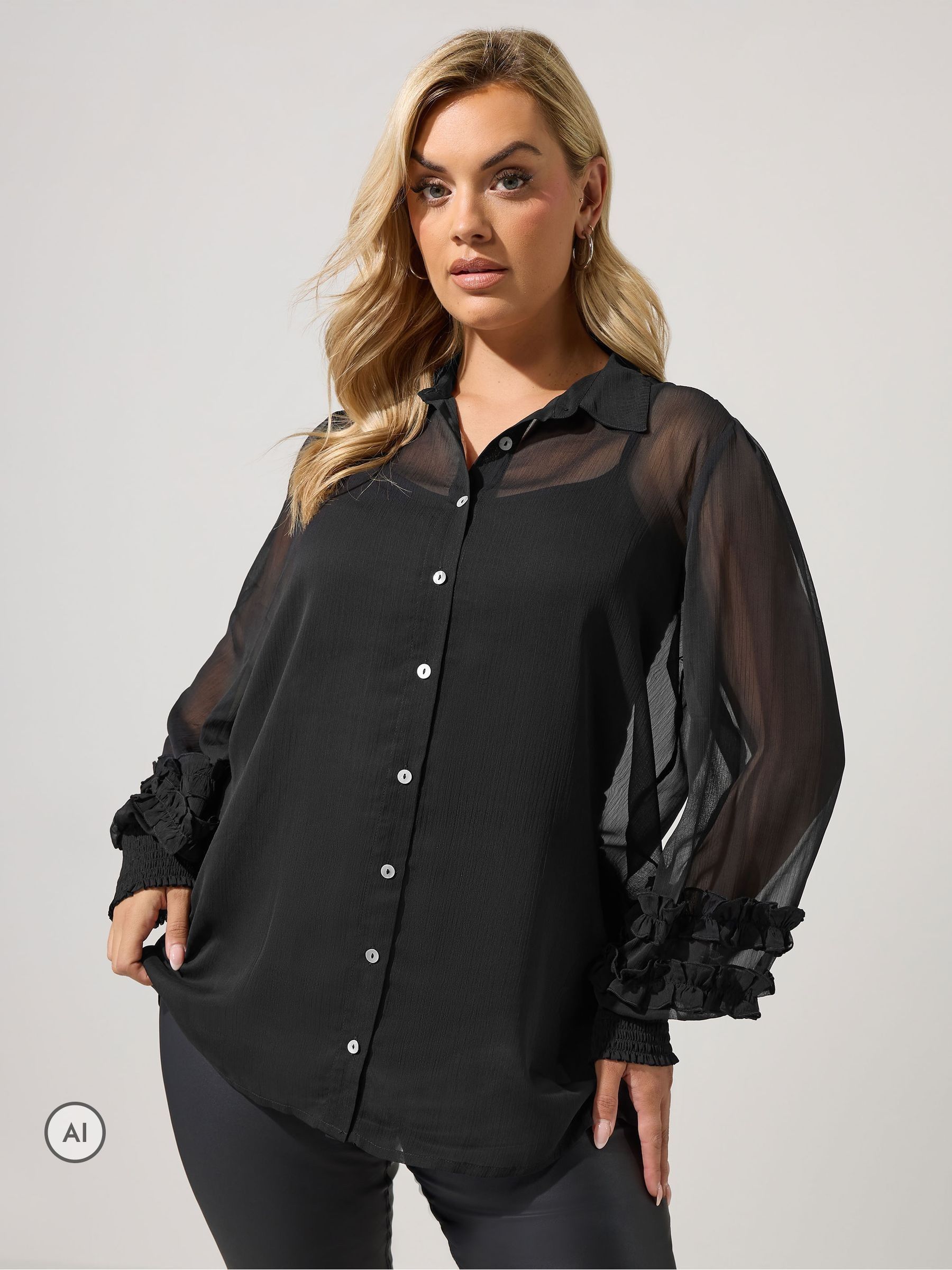 Yours Women's Black Shirred Cuff Shirt In | : 30/32 - Image 1