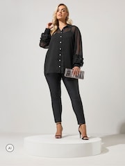 Yours Curve Black Ruffle Shirred Cuff Shirt - Image 2 of 6