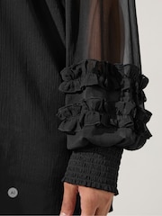 Yours Curve Black Ruffle Shirred Cuff Shirt - Image 4 of 6