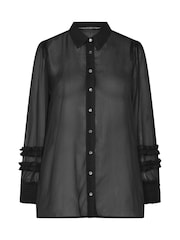 Yours Curve Black Ruffle Shirred Cuff Shirt - Image 5 of 6