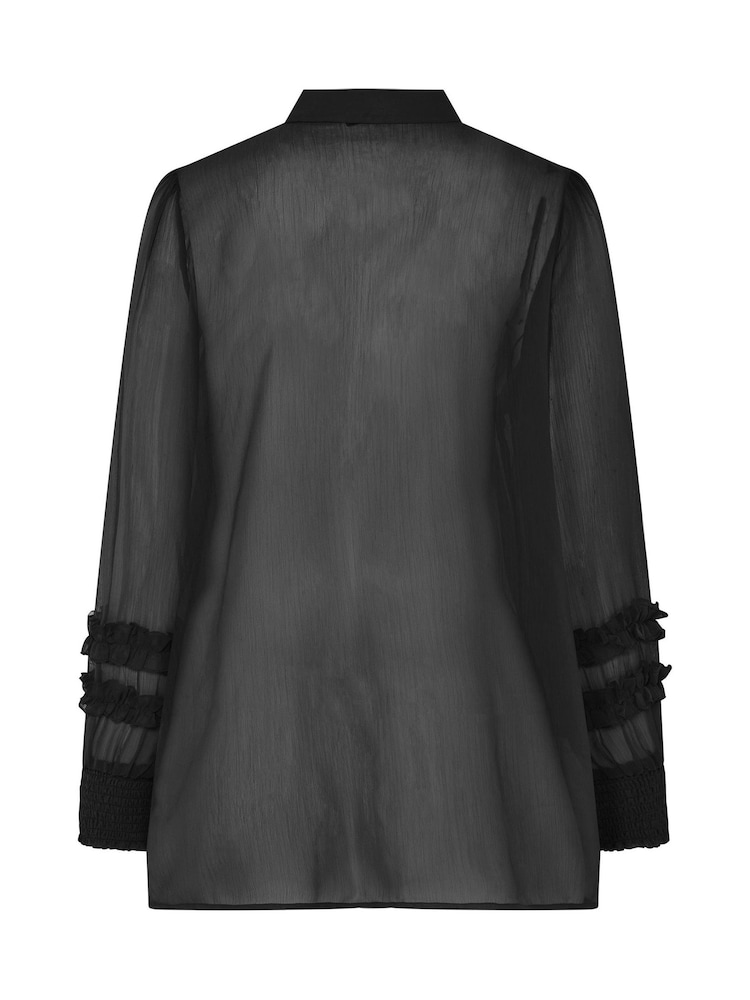 Yours Curve Black Ruffle Shirred Cuff Shirt - Image 6 of 6