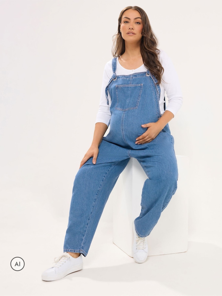 Yours Curve Blue Maternity Dungarees - Image 2 of 6 Yours Curve Blue Maternity Dungarees - Image 2 of 6