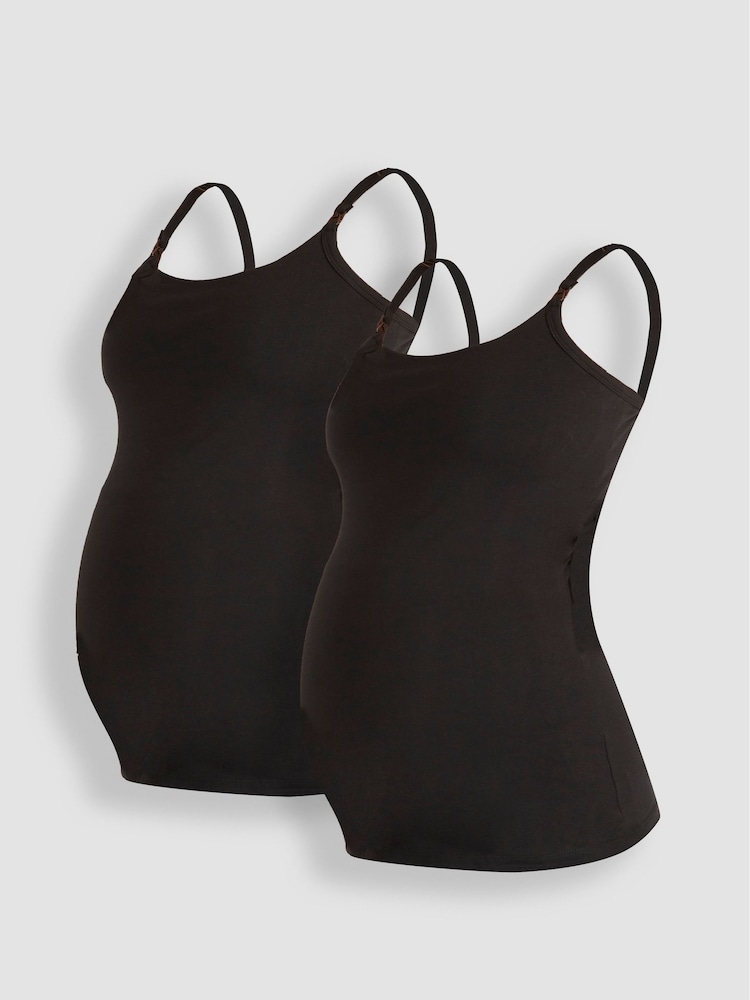 JoJo Maman Bébé Black & Black 2-Pack Maternity & Nursing Vest Tops - Image 1 of 4