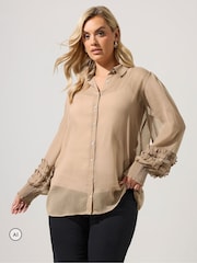 Yours Curve Natural Ruffle Shirred Cuff Shirt - Image 1 of 6