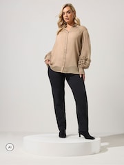 Yours Curve Natural Ruffle Shirred Cuff Shirt - Image 2 of 6