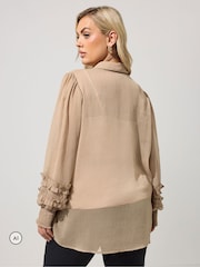 Yours Curve Natural Ruffle Shirred Cuff Shirt - Image 3 of 6