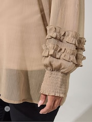 Yours Curve Natural Ruffle Shirred Cuff Shirt - Image 4 of 6