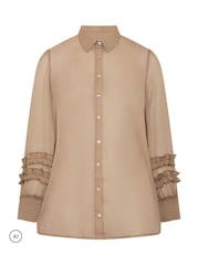 Yours Curve Natural Ruffle Shirred Cuff Shirt - Image 5 of 6