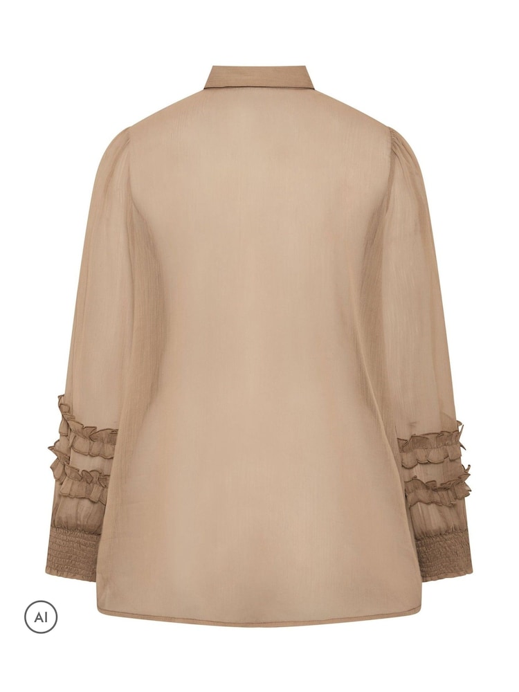 Yours Curve Natural Ruffle Shirred Cuff Shirt - Image 6 of 6