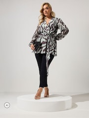 Yours Curve Grey Animal Zebra Blurred Wrap Top - Image 2 of 6