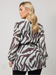 Yours Curve Grey Animal Zebra Blurred Wrap Top - Image 3 of 6