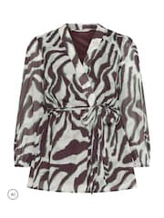 Yours Curve Grey Animal Zebra Blurred Wrap Top - Image 4 of 6