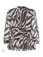 Yours Curve Grey Animal Zebra Blurred Wrap Top - Image 5 of 6
