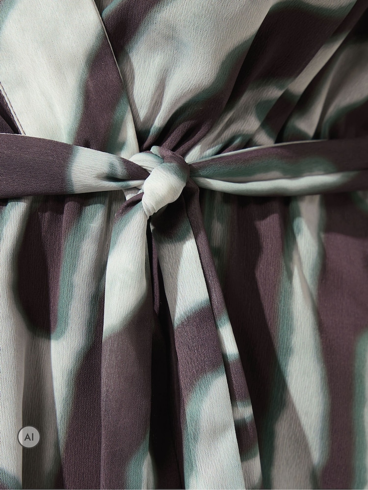 Yours Curve Grey Animal Zebra Blurred Wrap Top - Image 6 of 6
