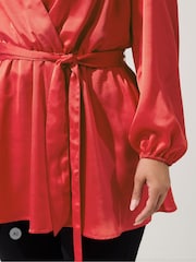 Yours Curve Red Satin Wrap Blouse - Image 4 of 6